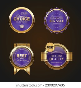 Luxury golden purple sale badges and labels. Retro vintage sale circle badge design