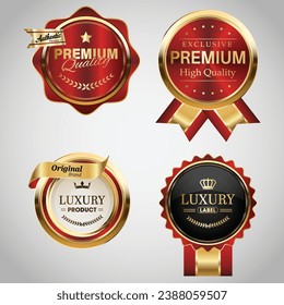 Luxury golden red badges and labels. Retro vintage circle badge design