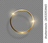 Luxury Golden Ring With Light Effects Isolated On Transparent Background. EPS10 Vector