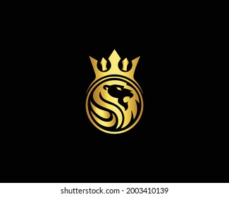 Luxury Golden Royal Lion King logo design Vector Illustration Template