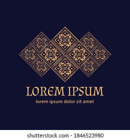 Luxury golden royal pattern vector element. Premium arabesque tile motif. Ethnic design for New Year emblem, beauty spa salon logo, Christmas label, holiday ornament, wedding party.