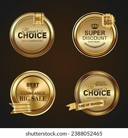 Luxury golden sale badges and labels. Retro vintage sale circle badge design