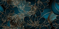 Luxury Golden Seamless Floral Pattern  With Leaves  And Clivia Flower.