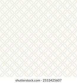Luxury golden seamless pattern. Vector geometric texture with outline elements, curved shapes, smooth flower silhouettes. Simple abstract gold and white ornament. Repeating minimal geo background