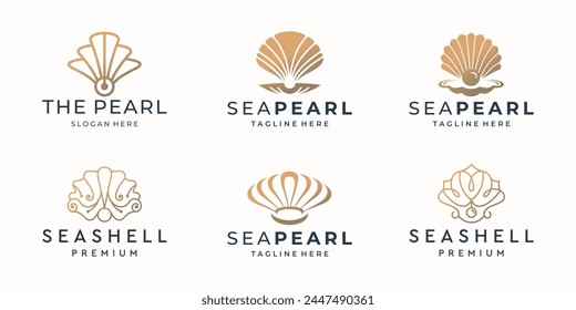 Luxury golden seashell logo design icon set collection. abstract shell symbol vector illustration