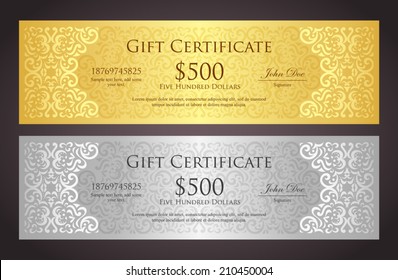 Luxury golden and silver gift certificate in vintage style