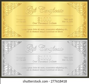 Luxury golden and silver gift certificate in vintage style