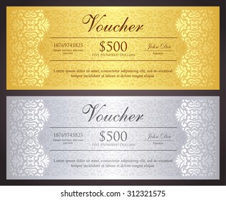 Luxury golden and silver gift certificate in vintage style