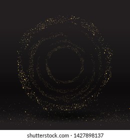 Luxury golden sparkle background, glitter border, circle frame Black and golden vector luminous dust. Birthday cards, valentine or wedding invitations, elegant Christmas party posters 