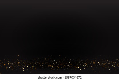 Luxury golden sparkle background, glitter magic glowing. Black and gold vector luminous dust with bokeh. Birthday cards, valentine day, wedding invitations, Christmas party poster for web and print 