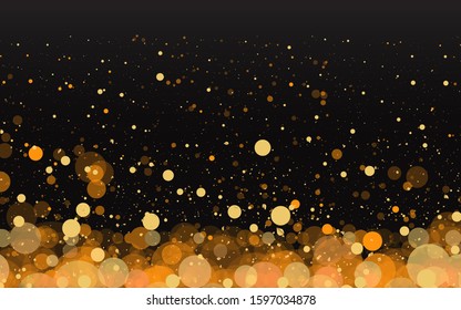 Luxury golden sparkle background, glitter magic glowing. Black and gold vector luminous dust with bokeh. Birthday cards, valentine day, wedding invitations, Christmas party poster for web and print 