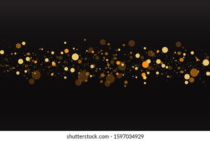 Luxury golden sparkle background, glitter magic glowing. Black and gold vector luminous dust with bokeh. Birthday cards, valentine day, wedding invitations, Christmas party poster for web and print 