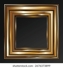 Marco cuadrado dorado de lujo con efecto metálico 3D. Diseño de marco cuadrado Abstractas elegante de Premium. Marco cuadrado metálico brillante