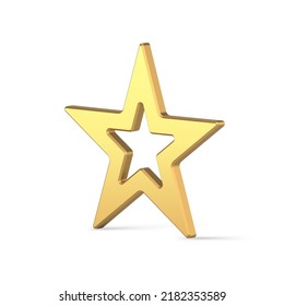 Luxury golden star frame isometric symbol of award, achievement jewelry 3d template vector illustration. Bright glossy expensive Christmas tree bauble realistic toy decorative design isolated