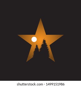Luxury golden star logo design with pine tree and moon illustration