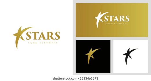 Design de ícone de logotipo de luxo Golden Star com a ideia de conceito de alcance, Elegante design de logotipo de estrela ascendente