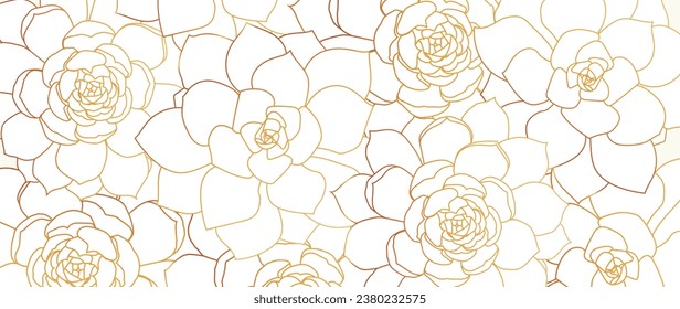 Luxuriöse goldene Sukkulente, Vektorhintergrund. Wüstenblume, Kunsthintergrund, Vektorgrafik. Natürliche botanische elegante Blume, goldene Linie echeveria. Design-Illustration für Dekoration, Tapete