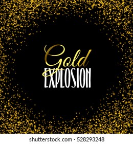 Luxury golden texture. Gold frame glitter texture isolated on black. Golden color of winners. Gilded abstract particles. Explosion of confetti shine. Celebratory background. Vector illustration.