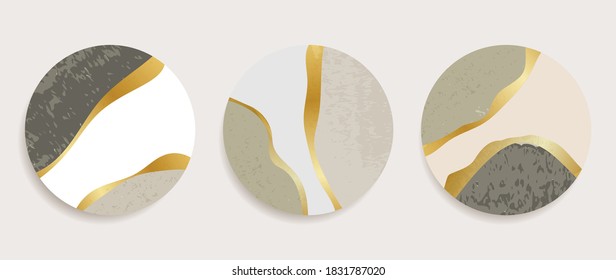 Luxury golden Texture wall art cycle vector set. Marble art design with abstract shape and gold pattern. Design for print, cover, wallpaper, Minimal and  natural wall art. Vector illustration.