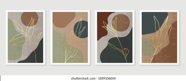 Luxury golden Texture wall art vector set. Marble art design with abstract shape and gold pattern. Design for print, cover, wallpaper, Minimal and  natural wall art. Vector illustration.
