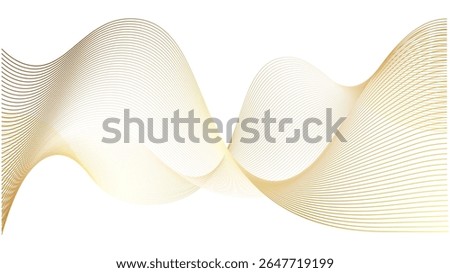 Luxury golden thin foil lines of gradient waves swoosh. 3d swirls sound of music bent and twisted in spirals. Dynamic motion background set for wedding backdrop.