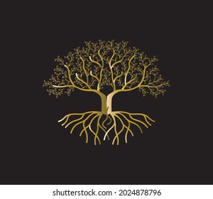 Luxury golden Tree logo design template