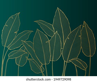 Luxury golden tropical plants. Vector Illustration.