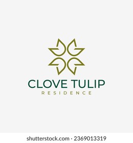 Luxury Golden Tulips Abstract Logo Design Vector. Initial Logo Identity for Branding, Business, Real Estate, Fasion and Elegant Brand