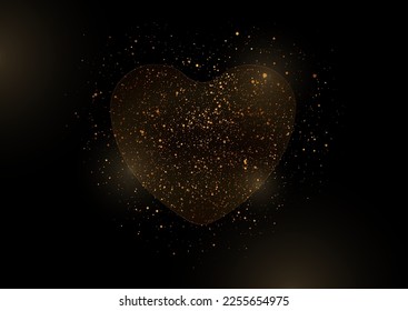 Lujoso San Valentín dorado con corazón y puntos brillantes. Diseño vectorial retro de tarjeta de felicitación