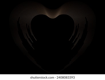 Luxury golden Valentines Day background with linear heart. Greeting card retro vector design