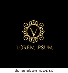 Luxury golden vector logo design template letter V