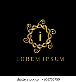 Luxury golden vector logo design letter i