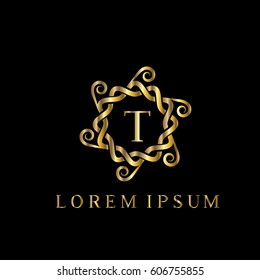 Luxury golden vector logo design letter T