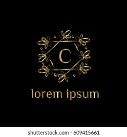 Luxury golden vector logo design template letter C