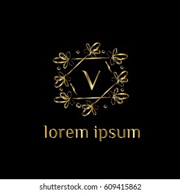 Luxury golden vector logo design template letter V