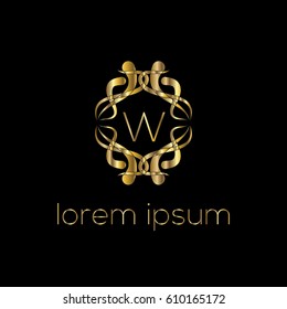 Luxury golden vector logo design letter W. Stylish border