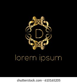 Luxury golden vector logo design letter D. Stylish border