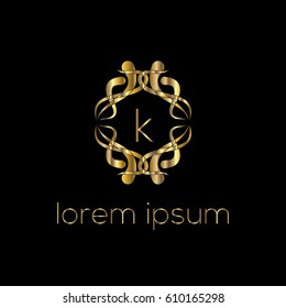 Luxury golden vector logo design letter k. Stylish border