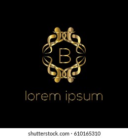 Luxury golden vector logo design letter B. Stylish border