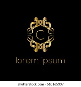 Luxury golden vector logo design letter C. Stylish border