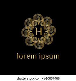 Luxury golden vector logo design template letter H