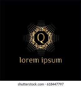 Luxury golden vector logo design for boutique, restaurant, hotel. Letter Q monogram