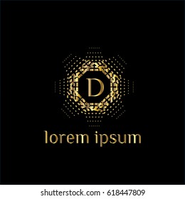 Luxury golden vector logo design for boutique, restaurant, hotel. Letter D monogram