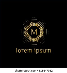 Luxury golden vector logo design for boutique, restaurant, hotel. Letter M monogram