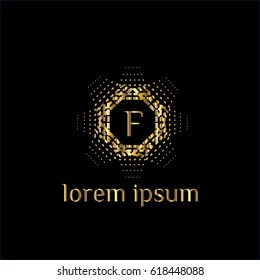 Luxury golden vector logo design for boutique, restaurant, hotel. Letter F monogram