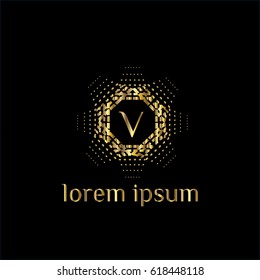 Luxury golden vector logo design for boutique, restaurant, hotel. Letter V monogram