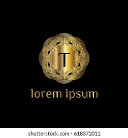 Luxury golden vector logo letter T