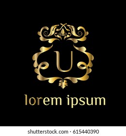 Luxury golden vector logo template letter U.