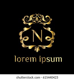 Luxury golden vector logo template letter N.