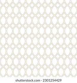 Luxury golden vector seamless pattern in oriental style. Simple linear gold and white geometric texture. Illustration of mesh, lattice, wavy grid, tissue. Elegant abstract background. Repeat design